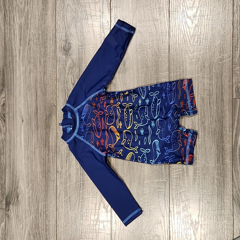 EUC Whales Infant Boys sz 6-9M Onepiece Swimsuit w/1/2 zippered front